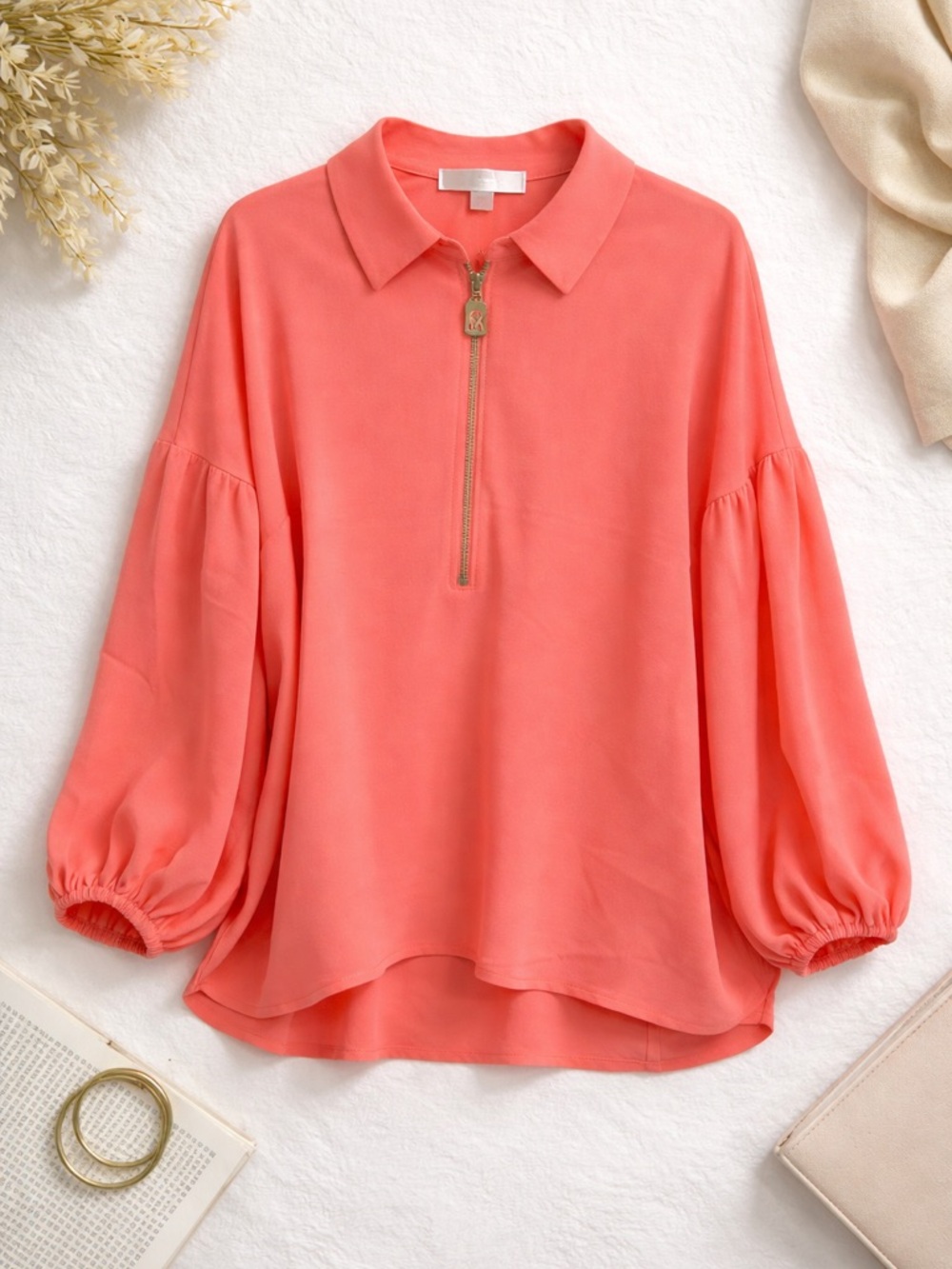 Michael Kors Quarter-Zip Blouse (Collared Popover Top)